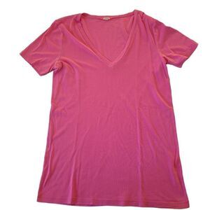 J Crew Factory Womens Pink Short Sleeve V Neck Cotton T Shirt Medium